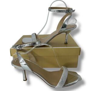 NEW Michael Kors Silver Carrie Heels Size 11 Rhinestone Metallic Dressy Formal